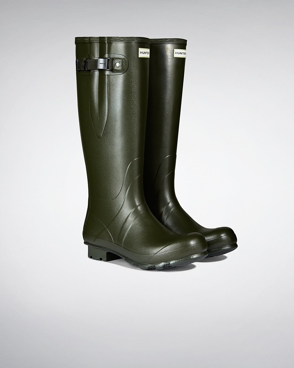 Mens Hunter Norris Field Side Adjustable Neoprene Lined - Tall Rain Boots Dark Olive - 8072-HRFQW